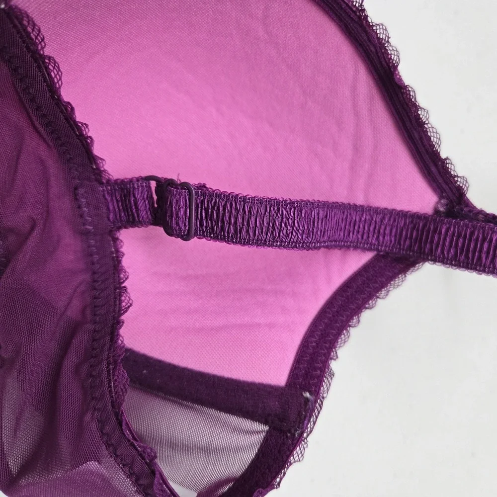 Btempt'd Women Bra 34B Purple Striped T Shirt Underwired Lace Mesh‎